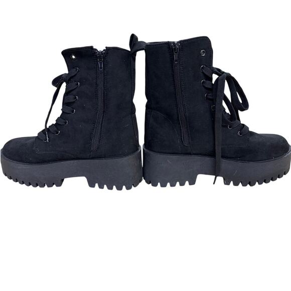 Rouge Size 7 Black Women's Combat Ankle Boot Shoes Faux Suede - Picture 13 of 15